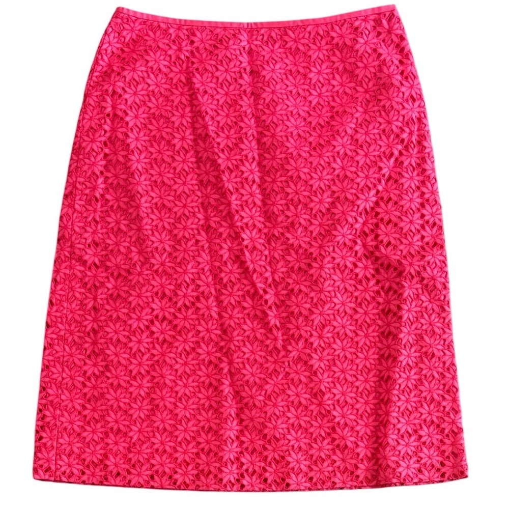 Ann Taylor Pink Floral Eyelet Lace Pencil Skirt Silk Waistband Size 2